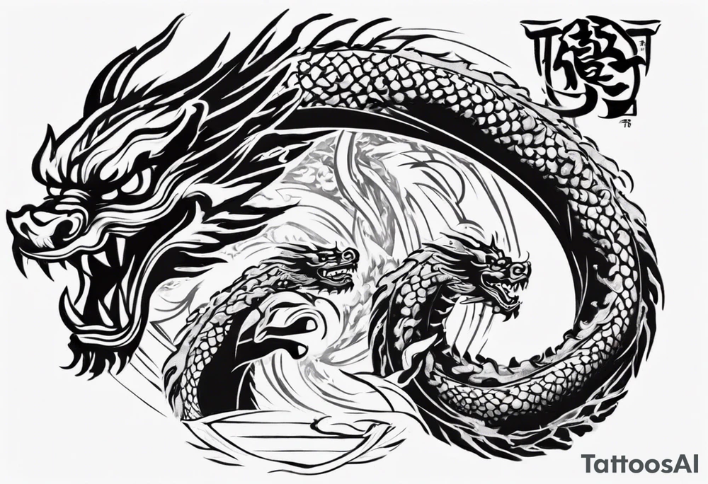 Taekwondo blackbelt with korean dragon in background tattoo idea