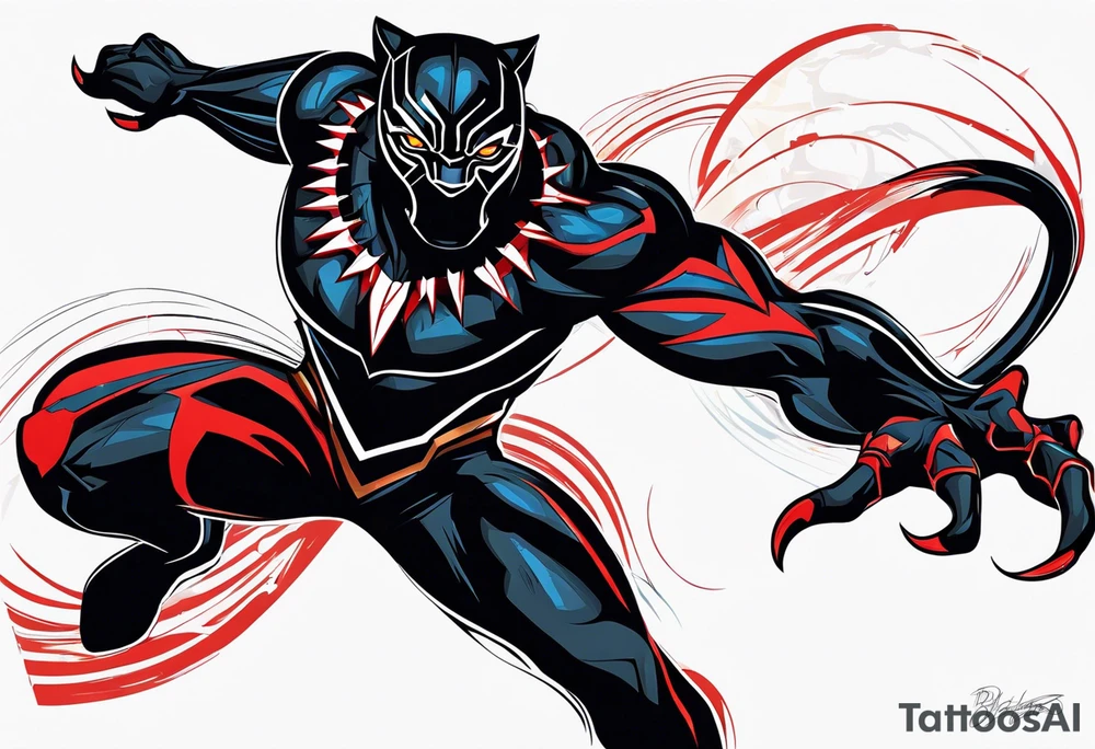 unique black panther tattoo, dynamic pose, showcasing its strength and grace, striking red eyes, intense and captivating elements, artistic flair, blending realism with abstract elements tattoo idea