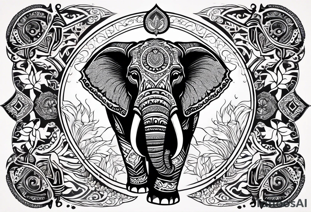 A FULL BACK TATTOO FROM NECK TO BUTT THAT HAS AN ASSORTMENT OF IMAGES THAT INCLUDE AN ELEPHANT, LOTUS FLOWER, HAMSA, WATER, OWL.  THE MESSAGE I WANT TO CONVEY IS STRENGTH, HEALING, POWER AND PROTECTION.  MY ETHNICITY IS NATIVE AMERICAN AND AFRICAN AMERICAN. tattoo idea