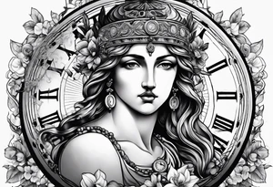Greek god, clock, rosary tattoo idea