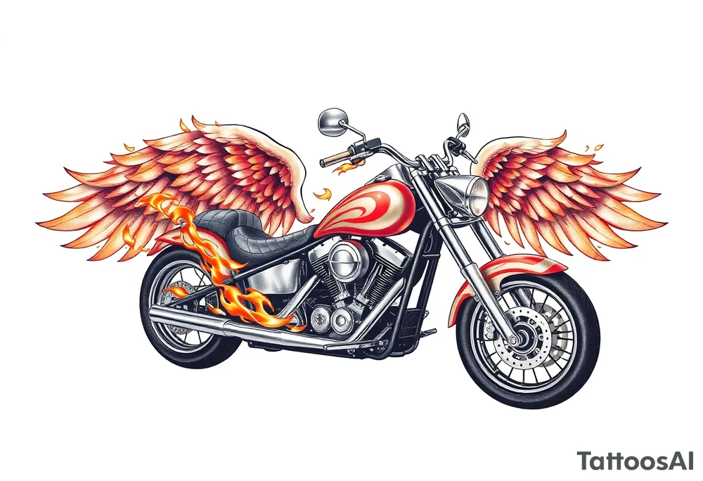 Low rider motorcycle, flames, angel wings tattoo idea