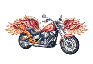 Low rider motorcycle, flames, angel wings tattoo idea