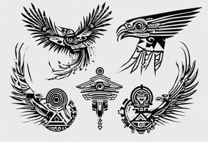minimalist cyberpunk Mayan inspired Quetzal tattoo idea