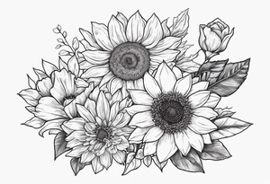 Sunflower daffodil, daisy, rose, Adler, chrysanthemum, holly Birth flower tattoo idea