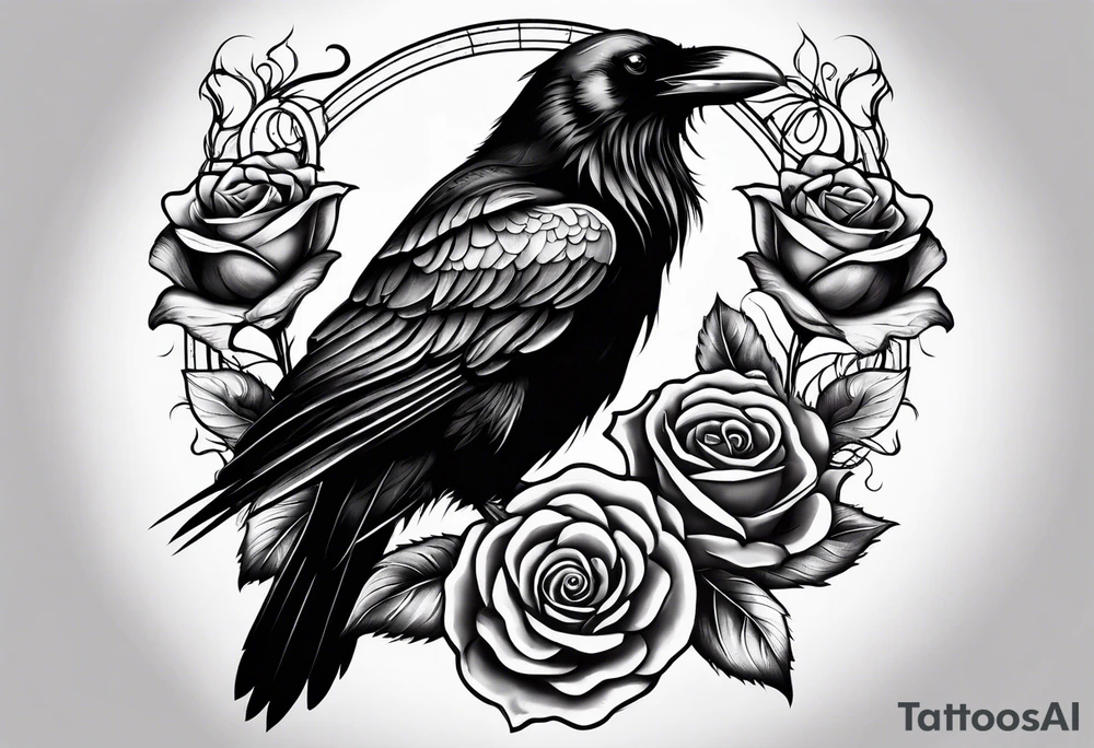 Raven holding  rose   by stem tattoo idea