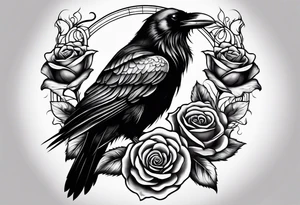 Raven holding  rose   by stem tattoo idea