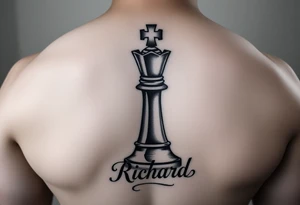 The king chess piece with the name Richard incorporated into the bottom of the piece tattoo idea
