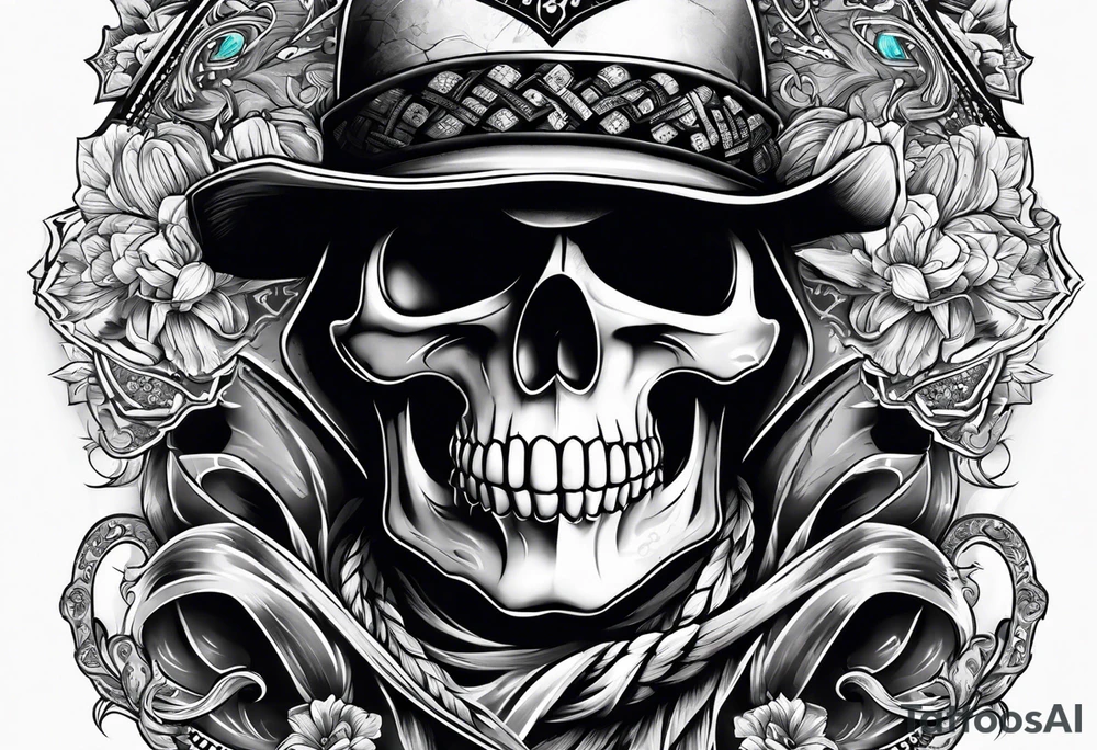 skull outlaw with bandana tattoo idea