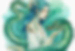 a blue-green naiad in a white tunic next to a sea serpent tattoo idea