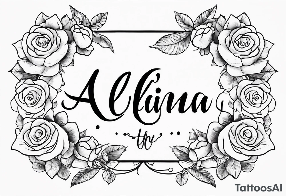 The name Alaina in cursive with small roses around it tattoo idea The name Alaina in cursive with small roses around it tattoo idea