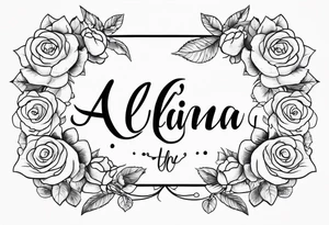 The name Alaina in cursive with small roses around it tattoo idea