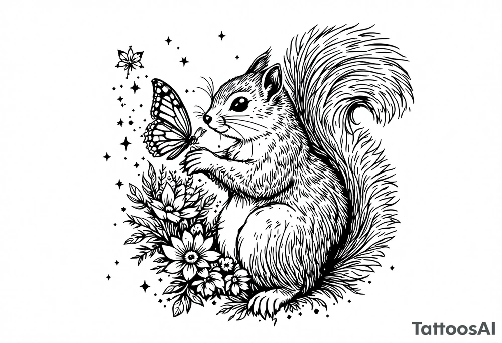 A squirrel holding a butterfly tattoo idea