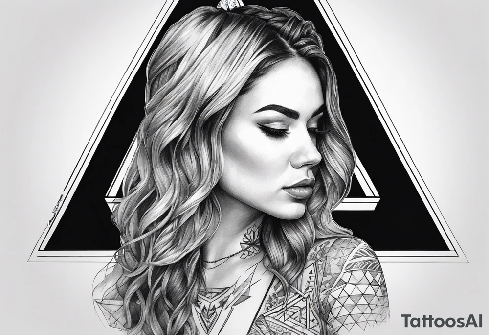 woman inside a triangul tattoo idea