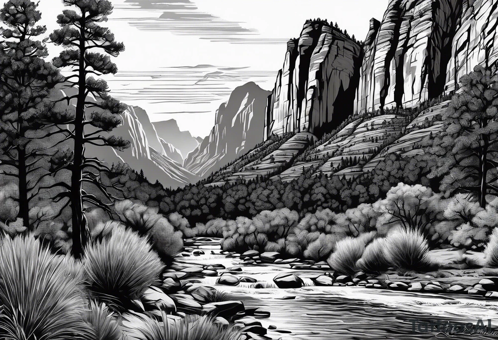 Forearm vertical, zion national park, male hiker, female hiker tattoo idea
