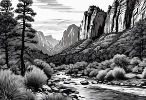 Forearm vertical, zion national park, male hiker, female hiker tattoo idea