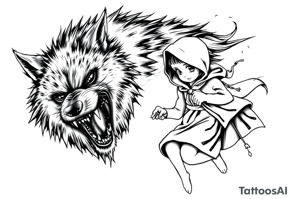 Big bad wolf chasing little red riding hood tattoo idea