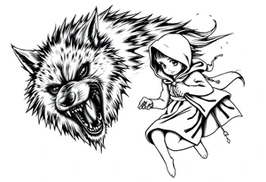 Big bad wolf chasing little red riding hood tattoo idea