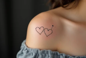 Two fine-line hearts joined by a delicate constellation with gold and navy blue accents.
Placement: Inner forearm, matching for both partners. tattoo idea
