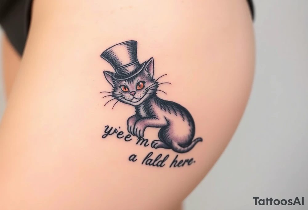 Cheshire cat, Alice in Wonderland,  we are all mad here, top hat tattoo idea