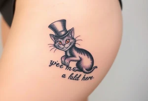 Cheshire cat, Alice in Wonderland,  we are all mad here, top hat tattoo idea
