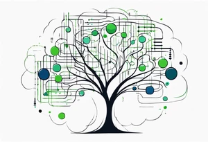 Bi-tree algorithm with binary code in black, blue and green colors tattoo idea