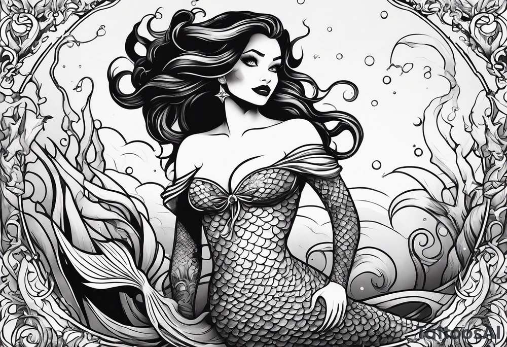 Creepy evil mermaid tattoo idea