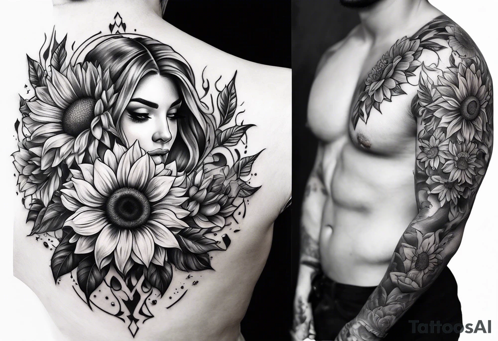 Flower fire and a sunflower tattoo idea
