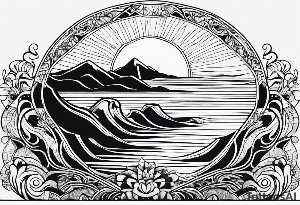Line art minimalist sun mountain water simple 
Basic tattoo idea
