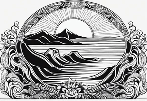 Line art minimalist sun mountain water simple 
Basic tattoo idea