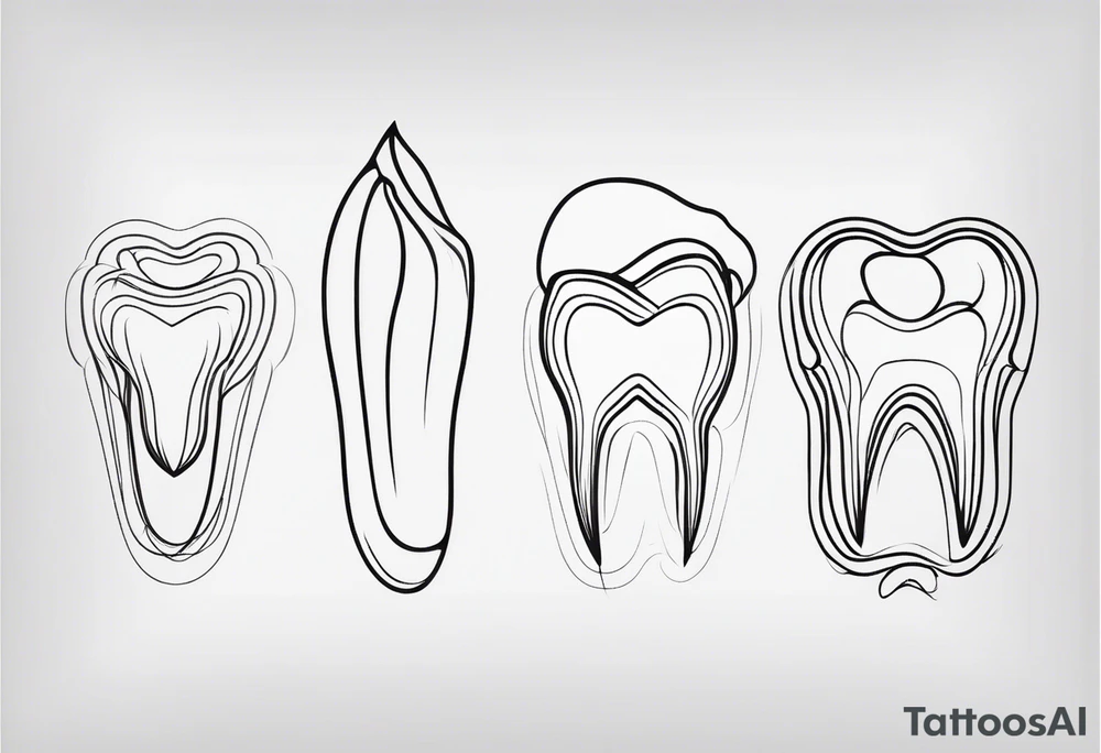 a simple outline of a tooth, seen from the front, white and shiny, logo-like tattoo idea