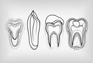 a simple outline of a tooth, seen from the front, white and shiny, logo-like tattoo idea