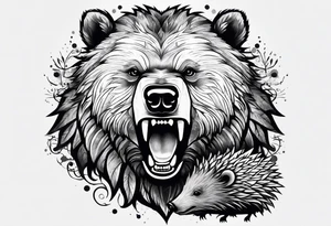 growling bear with a hedgehog between his arms tattoo idea
