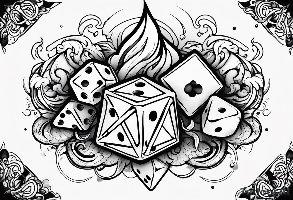 flames and dice and clouds tattoo idea