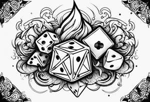 flames and dice and clouds tattoo idea