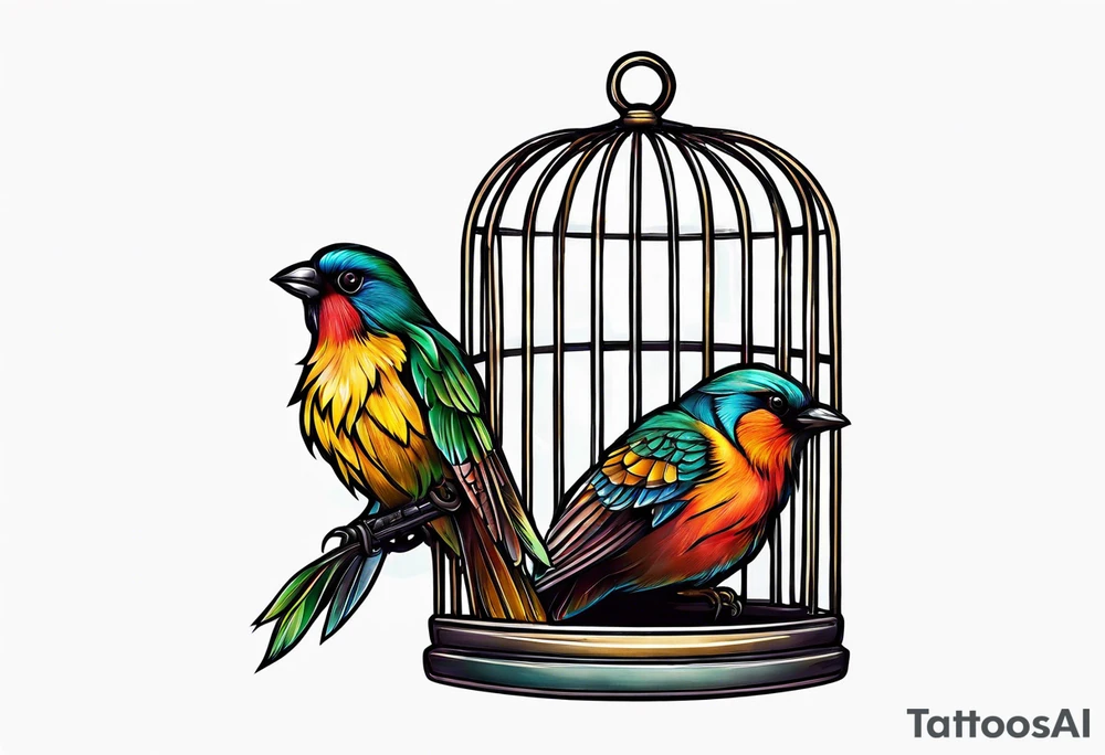 Empty open bird cage tattoo idea