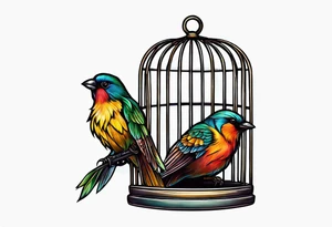 Empty open bird cage tattoo idea