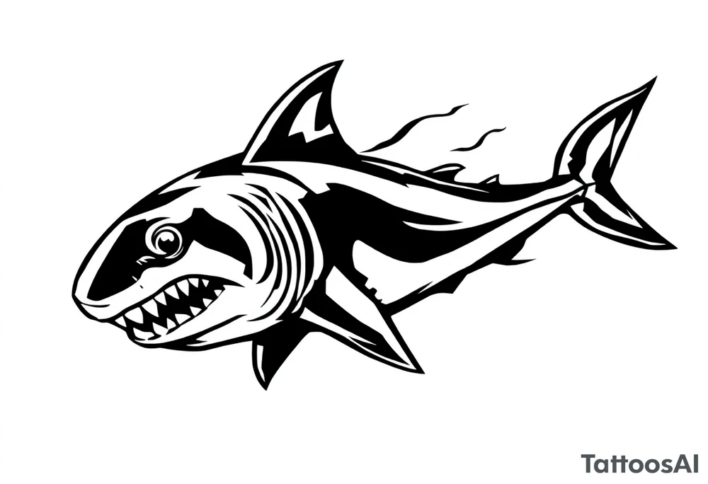 Masculine strong shark flowing tattoo idea
