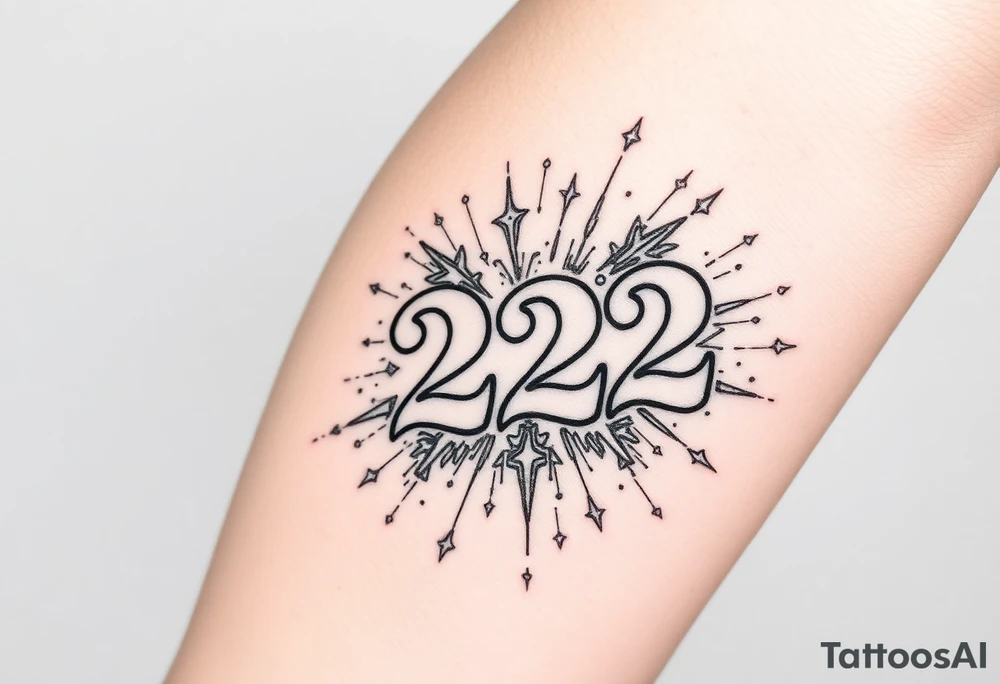 Number 222 surrounded by vibration and stardust tattoo idea
