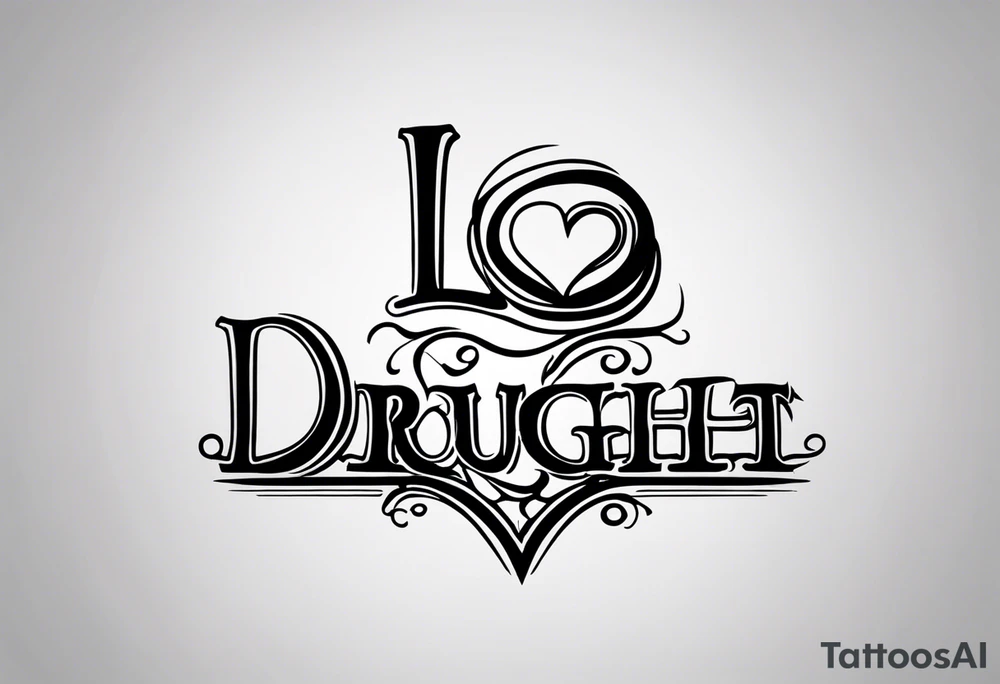 small simple tattoo with the words "love drought" in a nice font with a melting heart design underneath it tattoo idea