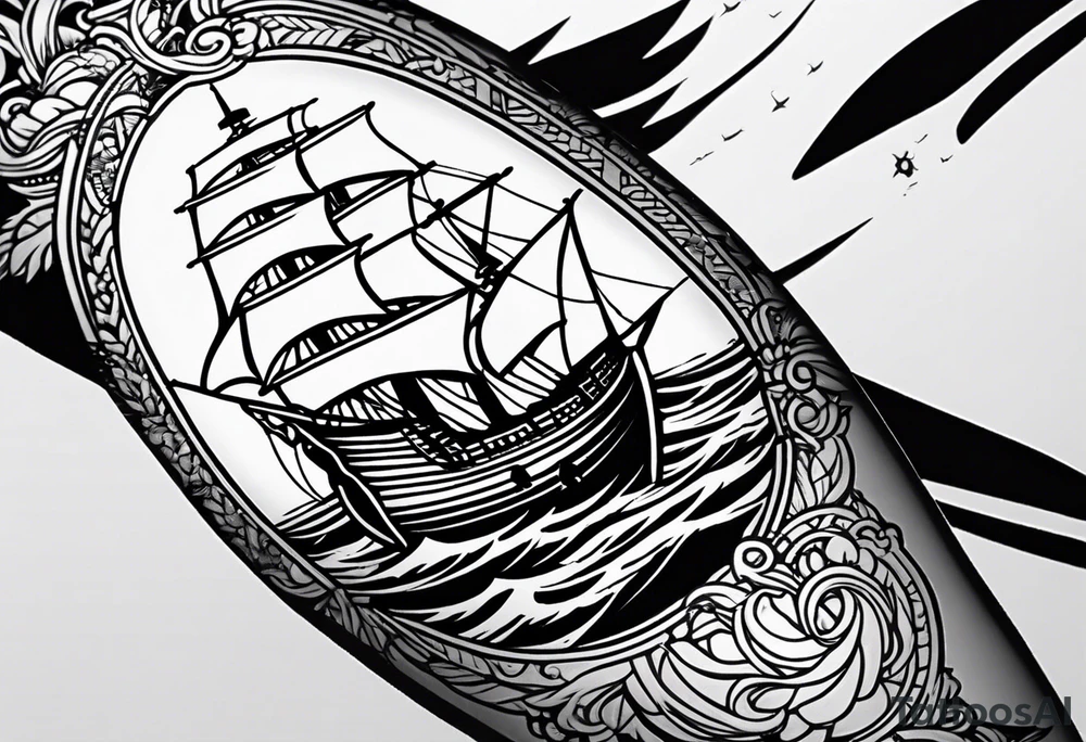 minimalist style pirate ship tattoo idea