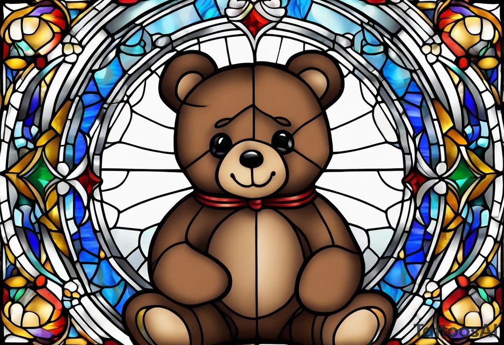 Teddy bear stained glass tattoo idea