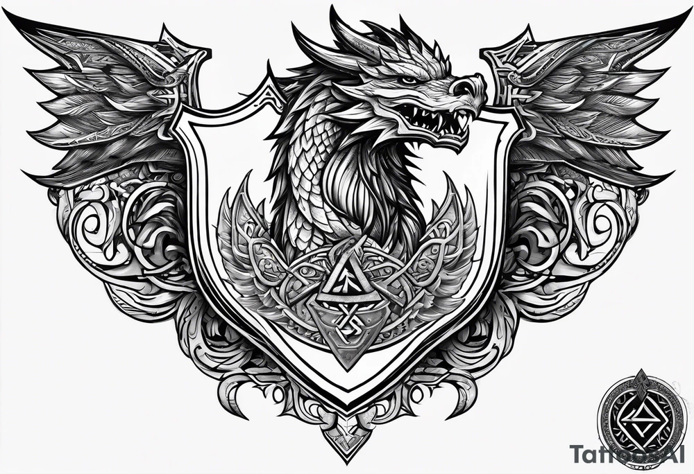 Valhalla sword shield long ship dragon head axe Valknut tattoo idea