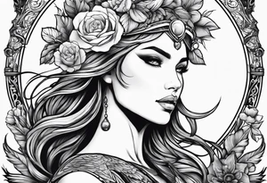 Valkyrie with flowers and moon tattoo idea