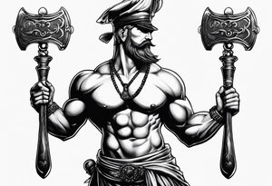 full body drawing of a giant holding a club tattoo idea