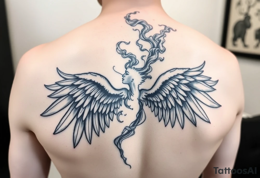 angel with smoke tattoo idea