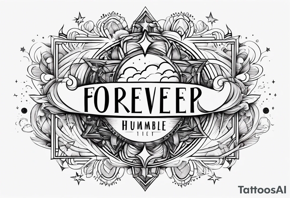 Forever humble with stars and clouds going around the word tattoo idea