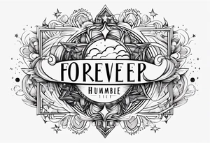 Forever humble with stars and clouds going around the word tattoo idea
