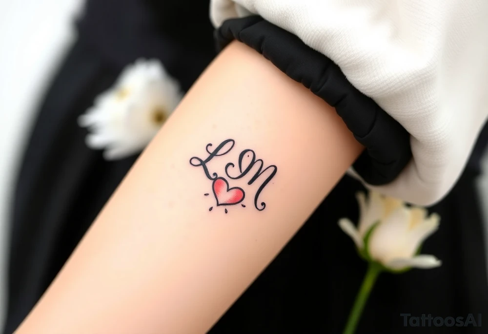 wedding ring tattoo with initials L and M and hearts tattoo idea