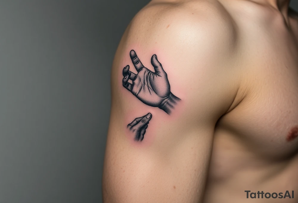 i want a boy reaching out to Jesus hand while falling into the void tattoo idea