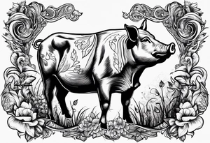 pig, cow, chicken and human handprints tattoo idea